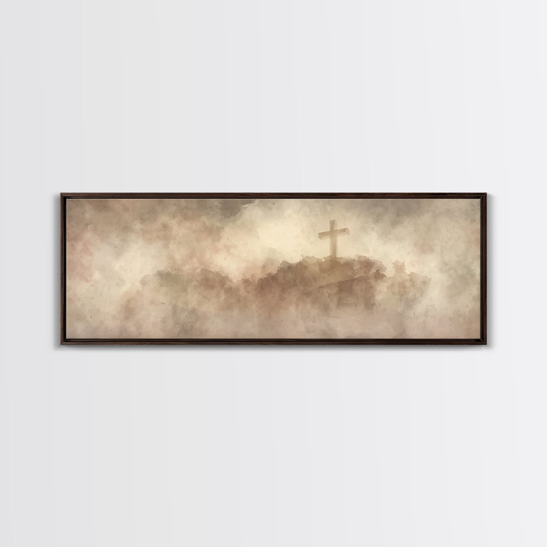 Cross Of Mercy, Framed Canvas Print, Christian Wall Art, Christian Art Canvas, Christian Painting, Christmas Art Prints, Panoramic Painting
