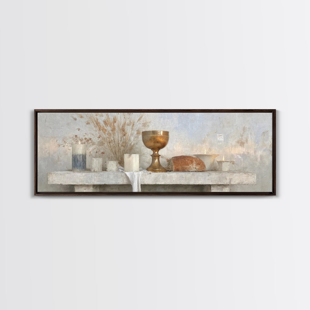 Sacred Communion | Framed Canvas Print | Christian Wall Art | Christian Art Canvas | Christian Painting | Christian Decor | Panoramic Art