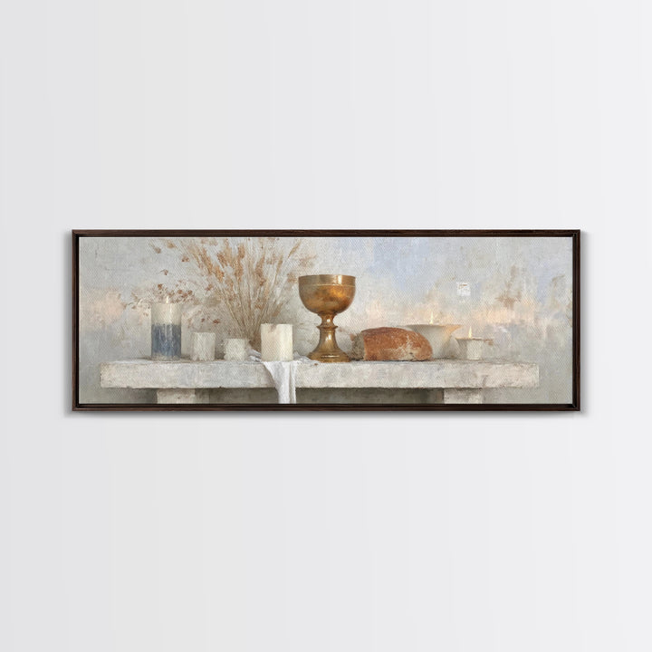 Sacred Communion | Framed Canvas Print | Christian Wall Art | Christian Art Canvas | Christian Painting | Christian Decor | Panoramic Art