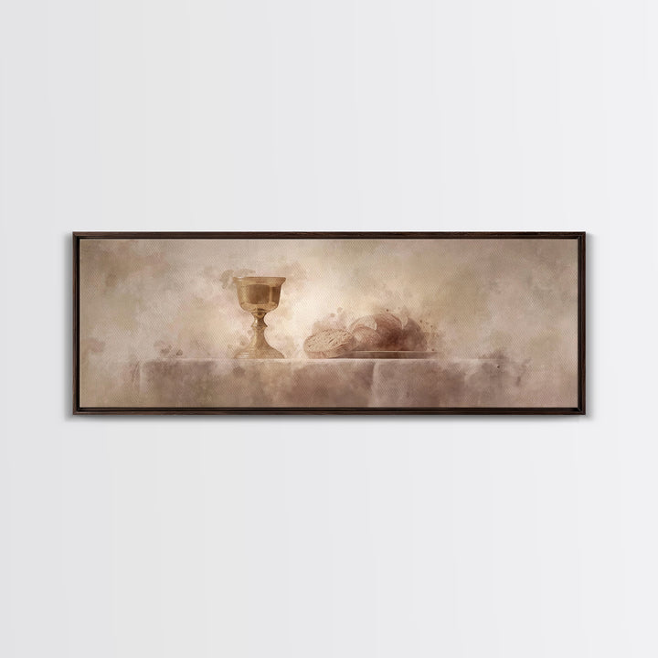 Sacred Table Light, Framed Canvas Print, Christian Art Canvas, Christian Wall Art, Panoramic Painting, Christmas Art