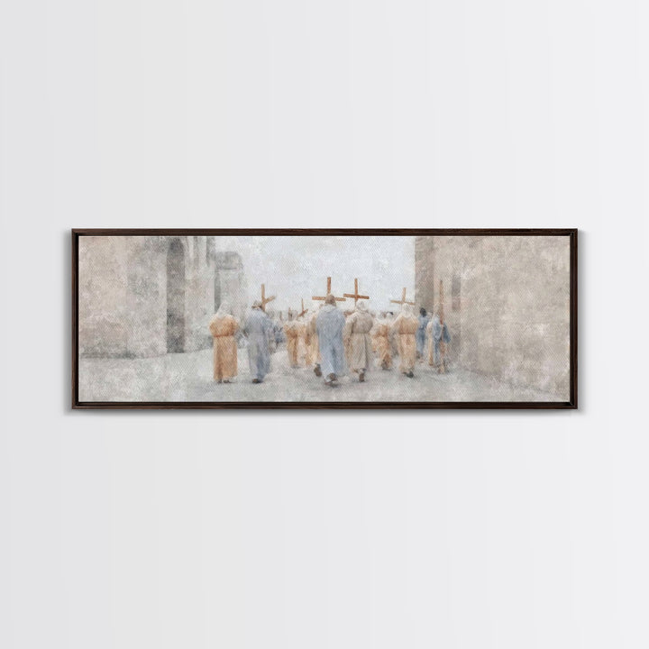 Pilgrims Of Light, Framed Canvas Print, Christian Wall Art, Christian Art Canvas, Panoramic Painting, Modern Christian Art