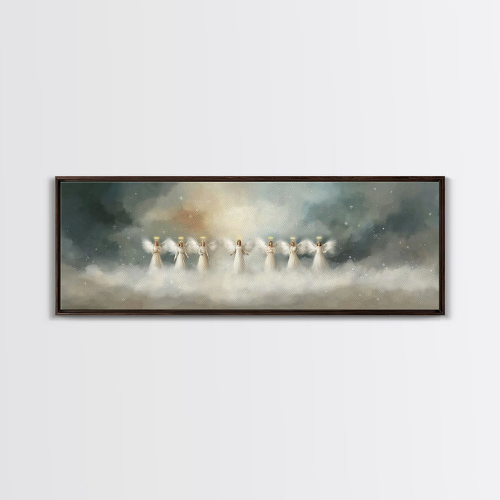Angels Of Dawn, Framed Canvas Print, Christian Wall Art, Panoramic Art, Christian Christmas Art, Christian Art Canvas