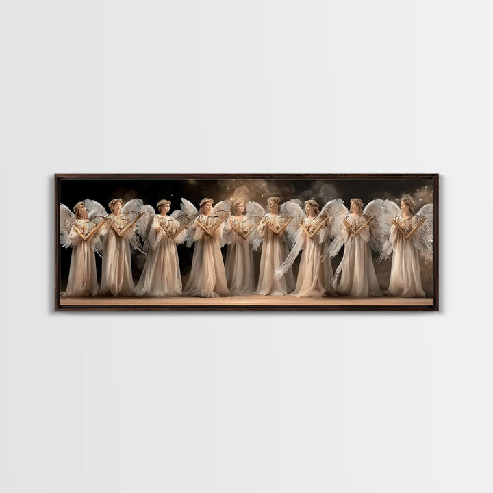 Celestial Harp Circle | Framed Canvas Print | Christian Art Canvas | Panoramic Wall Art | Christian Wall Art | Christmas Art