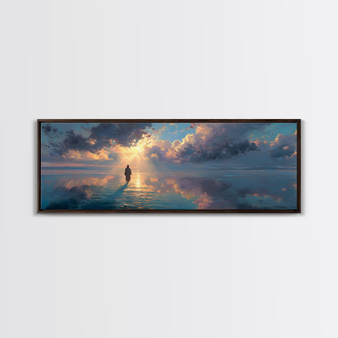 Path Of The Savior, Framed Canvas Print, Christian Wall Art, Panoramic Painting, Jesus Art Print, Modern Christian Art