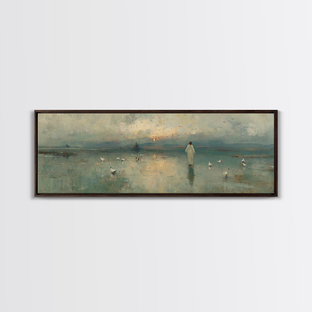 Light Of His Steps – Framed Canvas Print – Christian Wall Art – Panoramic Art – Christian Art Canvas – Jesus Painting