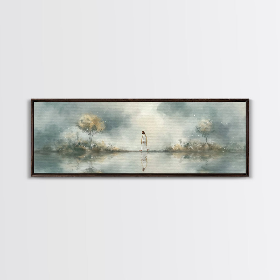 Walk Of Peace, Framed Canvas Print, Christian Wall Art, Christian Art Canvas, Panoramic Art, Large Jesus Painting