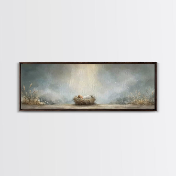 Heavenly Dawn Cradle – Framed Canvas Print – Christian Art – Panoramic Wall Art – Christian Christmas Art – Christian Art Canvas – Christma