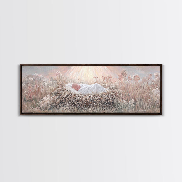 Blessed Meadow Slumber | Framed Canvas Print | Christian Art Canvas | Christmas Art | Panoramic Print | Christian Wall Art | Christian Chri