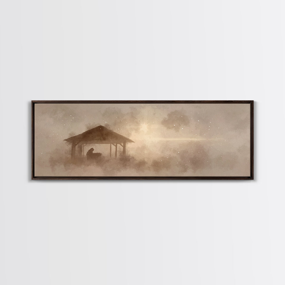 Holy Manger Dawn | Framed Canvas Print | Panoramic Wall Art | Christian Christmas Art | Jesus Art Print | Christian Wall Art | Christmas Ca