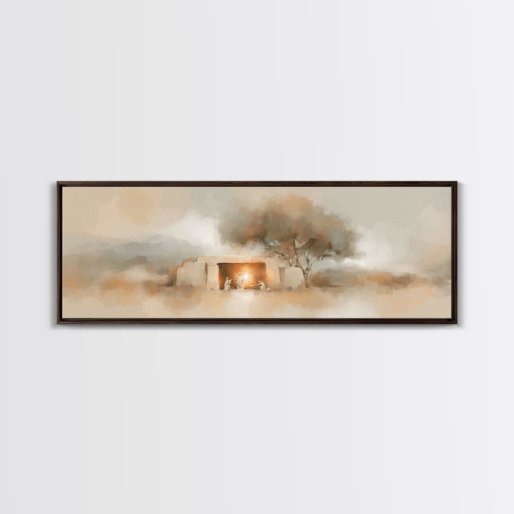 Nativity Hill Light – Framed Canvas Print – Panoramic Print – Christian Christmas Art – Christian Wall Art – Jesus Art Print – Christmas Ar