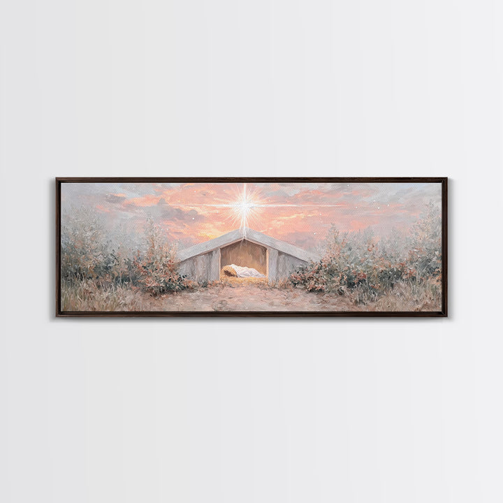 Manger Star Rising, Framed Canvas Print, Panoramic Art, Christian Wall Art, Christian Christmas Art, Jesus Art Print, Christmas Canvas Wall