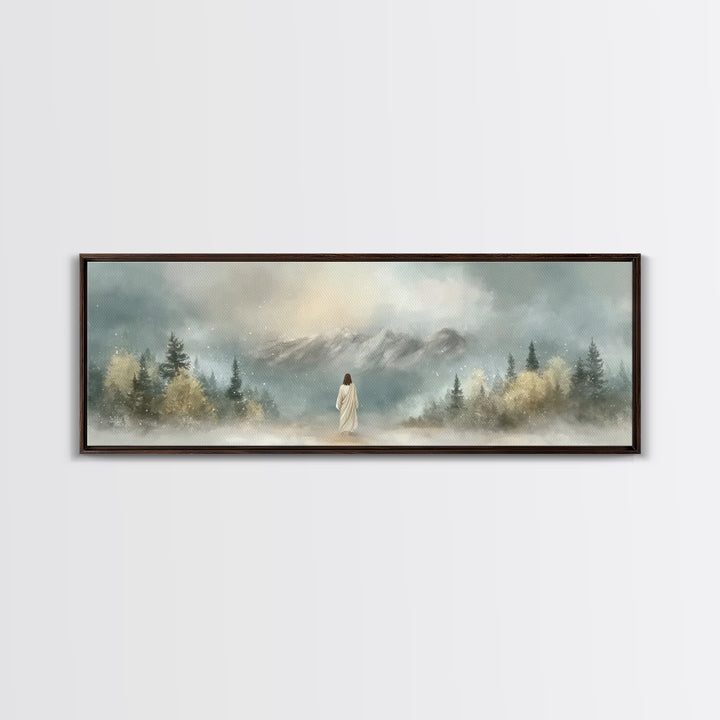 Morning Grace Walk, Framed Canvas Print, Christian Wall Art, Christian Art Canvas, Jesus Art Print, Panoramic Painting, Modern Christian Pa