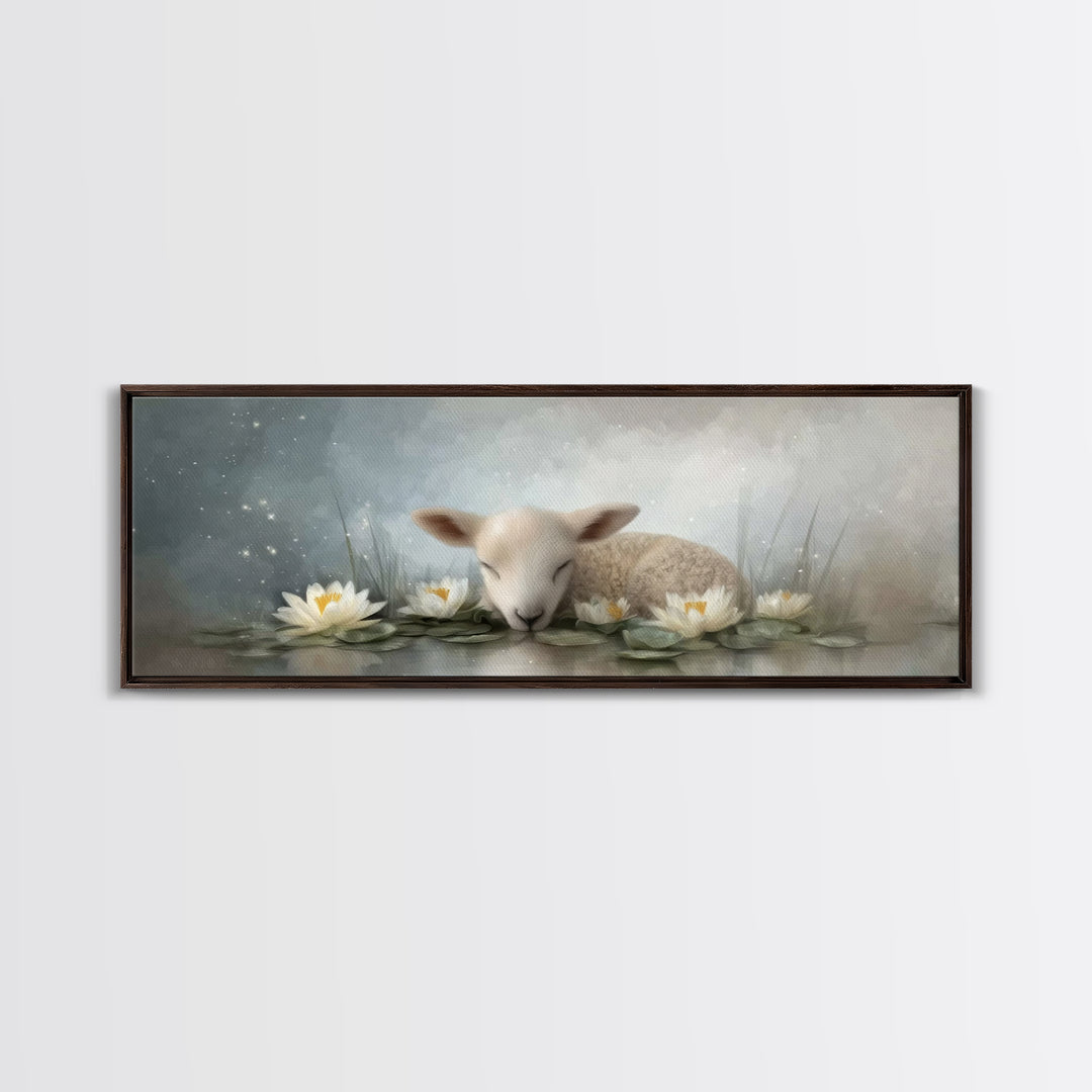 Lamb Of Peace – Framed Canvas Print – Christian Art Prints – Christian Art Work – Minimalist Christian Art – Panoramic Wall Art – Christian