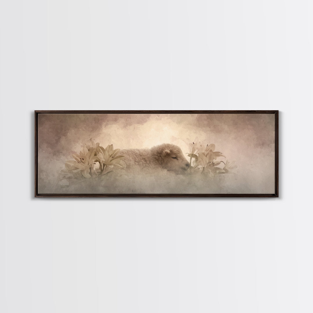 Soft Dawn Rest | Framed Canvas Print | Christian Art Work | Christian Art Canvas | Minimalist Christian Art | Panoramic Painting | Christia