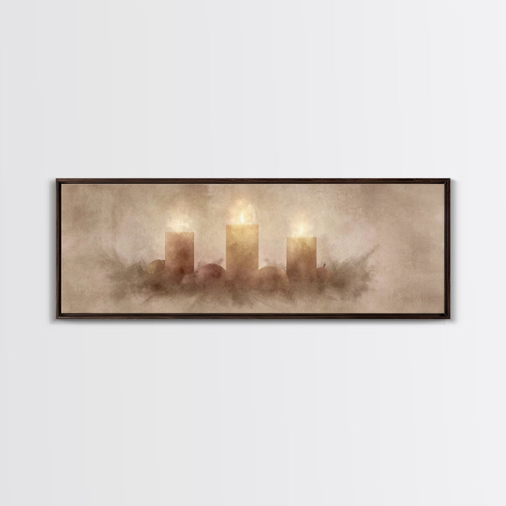 Radiant Advent Glow | Framed Canvas Print | Christian Christmas Art | Christian Wall Art | Christmas Canvas Wall Art | Panoramic Wall Art |