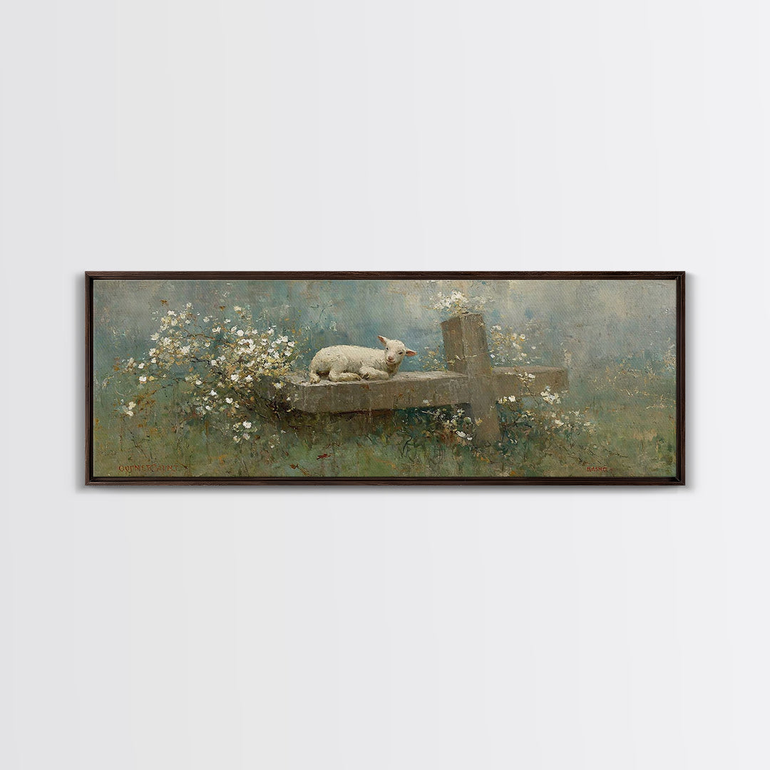 Quiet Meadow Grace, Framed Canvas Print, Christian Wall Art, Panoramic Frame, Christmas Art Prints, Christian Art Painting, Christian Gift