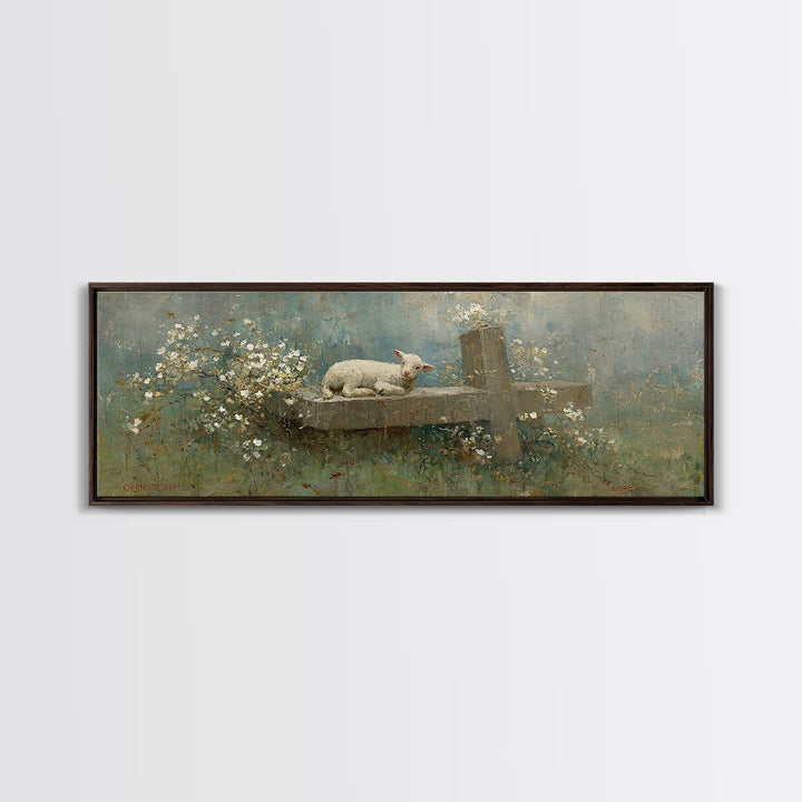 Quiet Meadow Grace, Framed Canvas Print, Christian Wall Art, Panoramic Frame, Christmas Art Prints, Christian Art Painting, Christian Gift