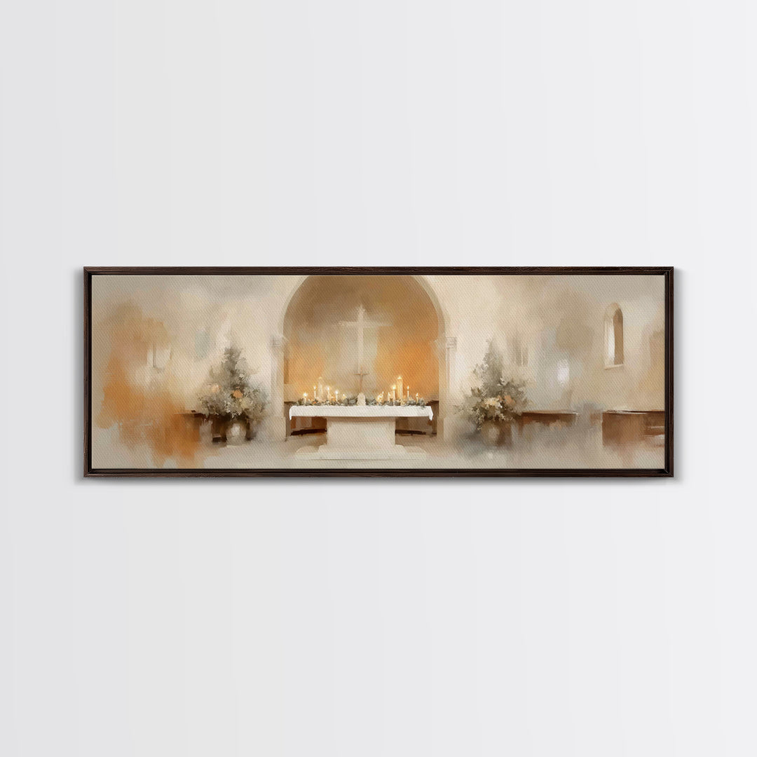 Holy Sanctuary Calm – Framed Canvas Print – Christian Art – Christian Wall Art – Panoramic Painting – Christmas Art – Christian Art Canvas