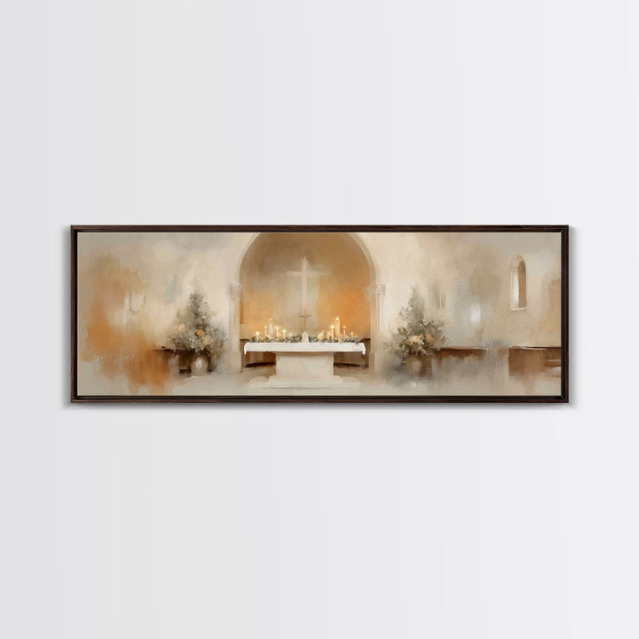 Holy Sanctuary Calm – Framed Canvas Print – Christian Art – Christian Wall Art – Panoramic Painting – Christmas Art – Christian Art Canvas