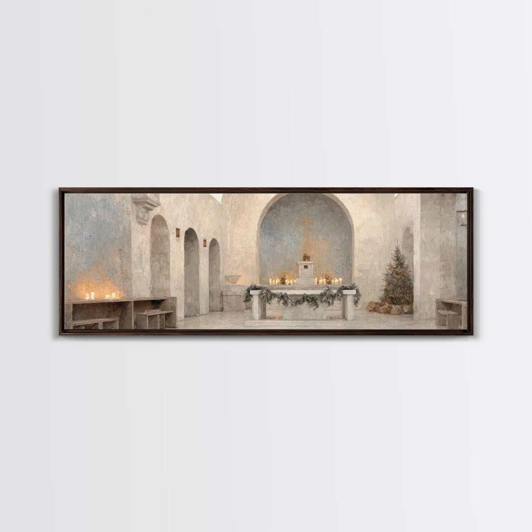 Cathedral Evening Grace – Framed Canvas Print – Christian Christmas Art – Christian Art – Christmas Canvas Wall Art – Panoramic Wall Art –