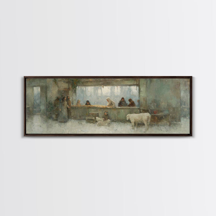 Silent Stable Light – Framed Canvas Print – Panoramic Art – Christian Wall Art – Christian Art Canvas – Christmas Art – Jesus Painting – Ch