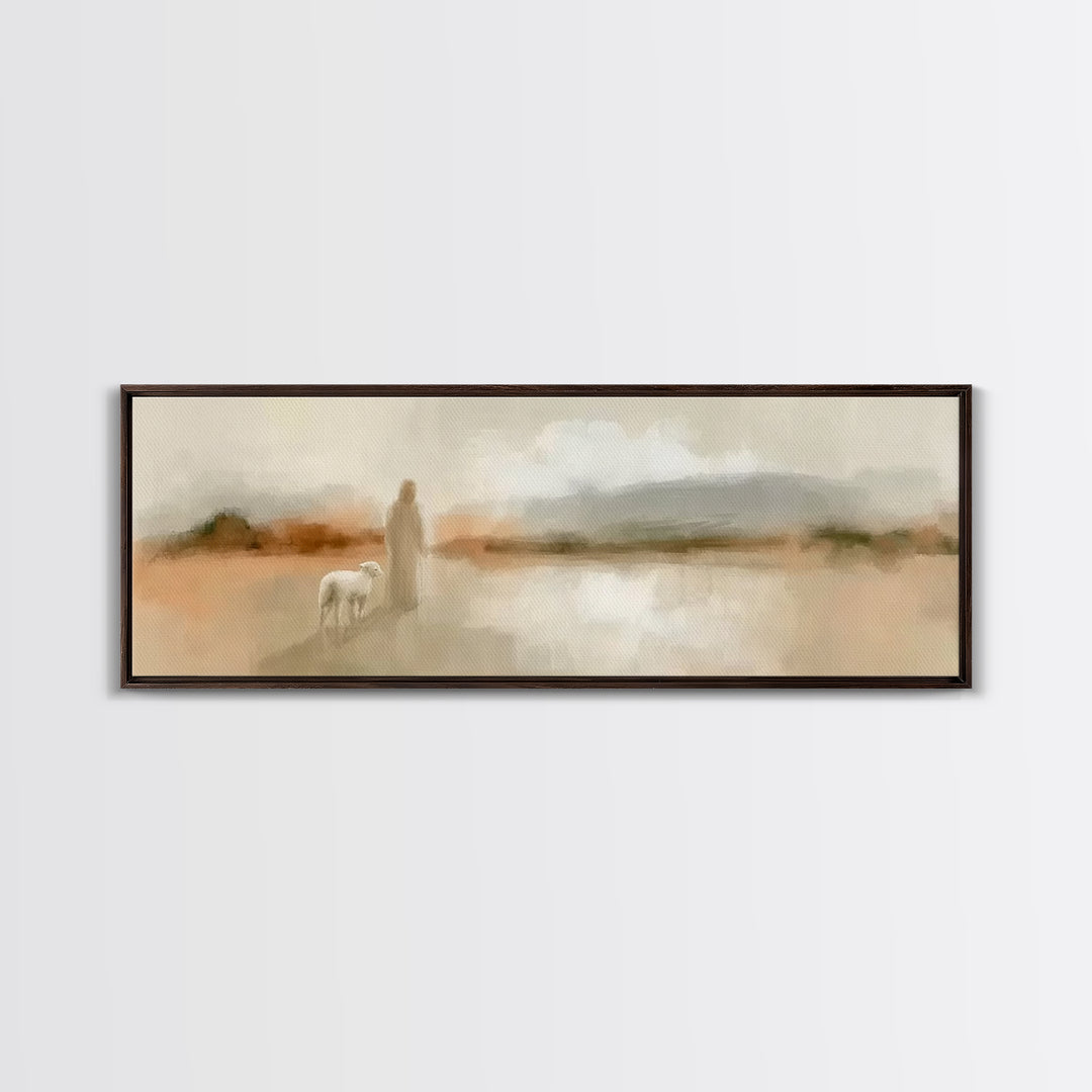 Shepherd’s Gentle Path | Framed Canvas Print | Panoramic Painting | Christian Art Canvas | Jesus Painting | Christian Wall Art | Christian