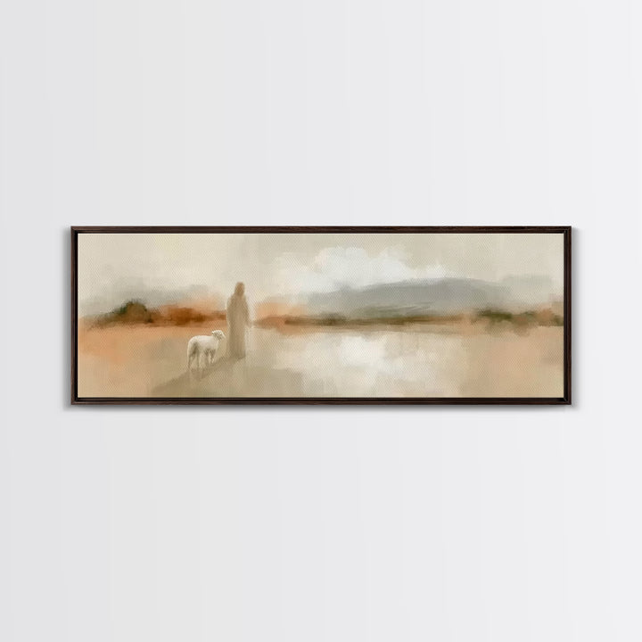 Shepherd’s Gentle Path | Framed Canvas Print | Panoramic Painting | Christian Art Canvas | Jesus Painting | Christian Wall Art | Christian