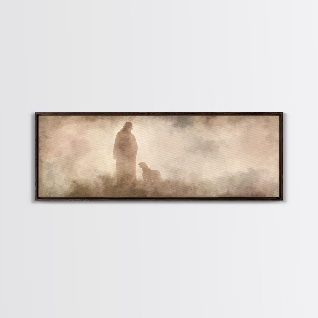Hillside Shepherd Watch | Framed Canvas Print | Panoramic Print | Christian Art Canvas | Jesus Painting | Christian Wall Art | Christian Ar