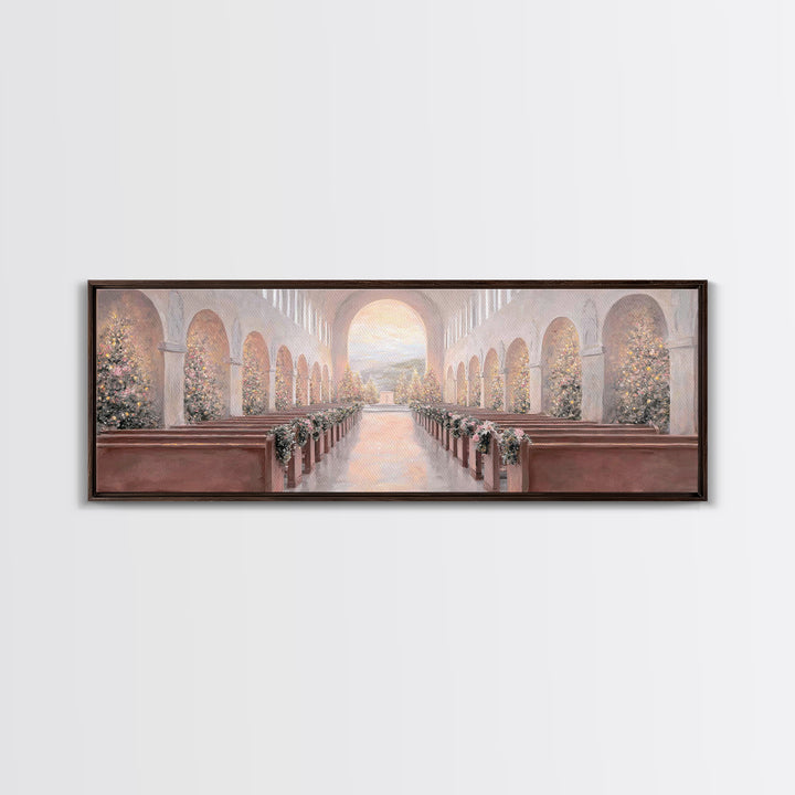 Winter Chapel Radiance, Framed Canvas Print, Christian Wall Art, Christian Art Canvas, Panoramic Art, Christmas Art, Christian Christmas De