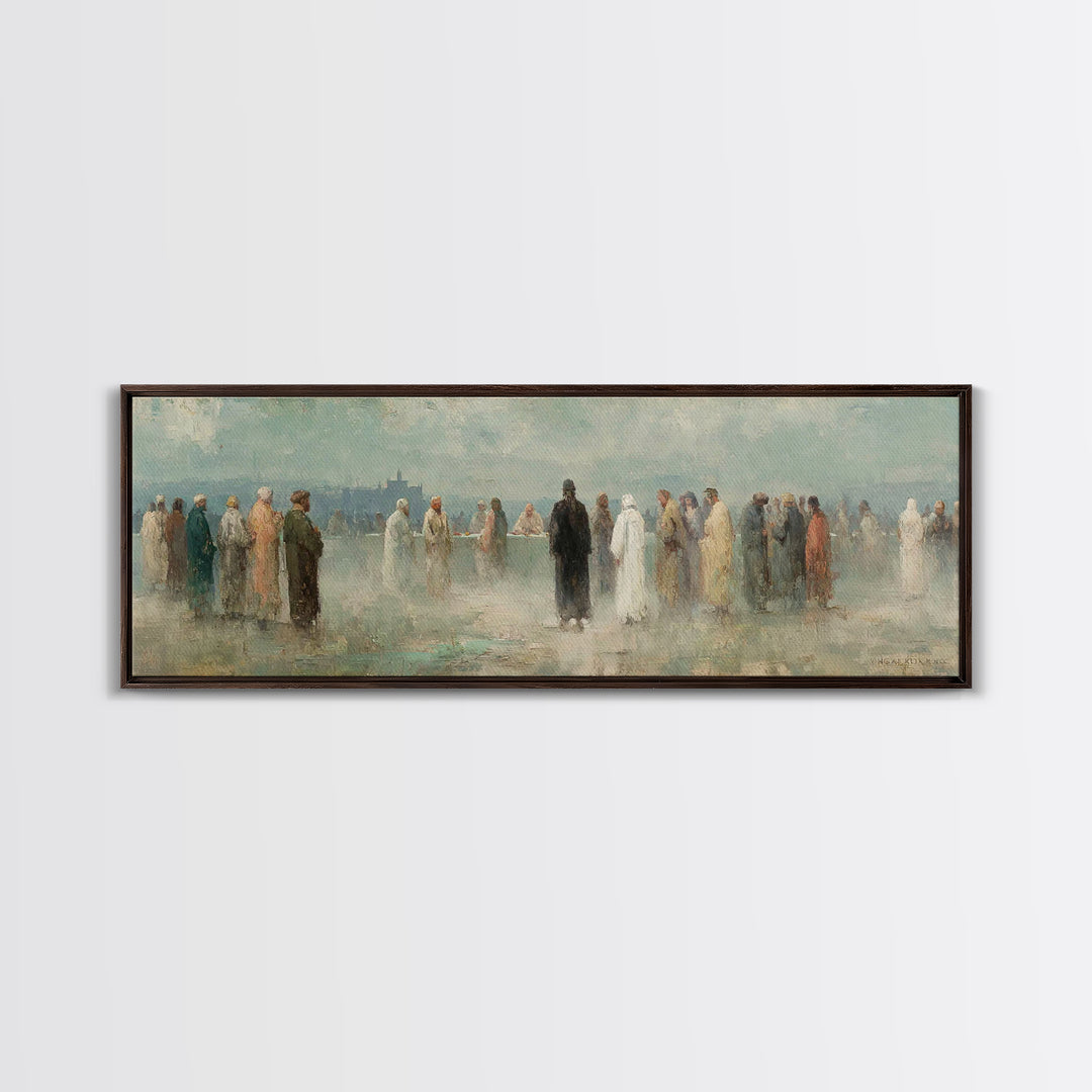 Gathered In Faith – Framed Canvas Print – Christian Art Print – Panoramic Painting – Christian Wall Art – Christmas Art Prints – Jesus Pain