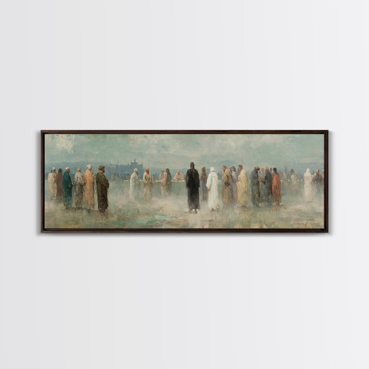 Gathered In Faith – Framed Canvas Print – Christian Art Print – Panoramic Painting – Christian Wall Art – Christmas Art Prints – Jesus Pain