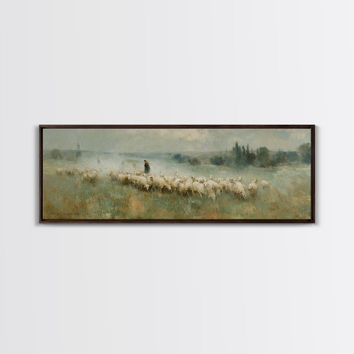 Shepherd’s Calm | Framed Canvas Print | Christian Art Canvas | Panoramic Wall Art | Jesus Painting | Christian Christmas Art | Christian De
