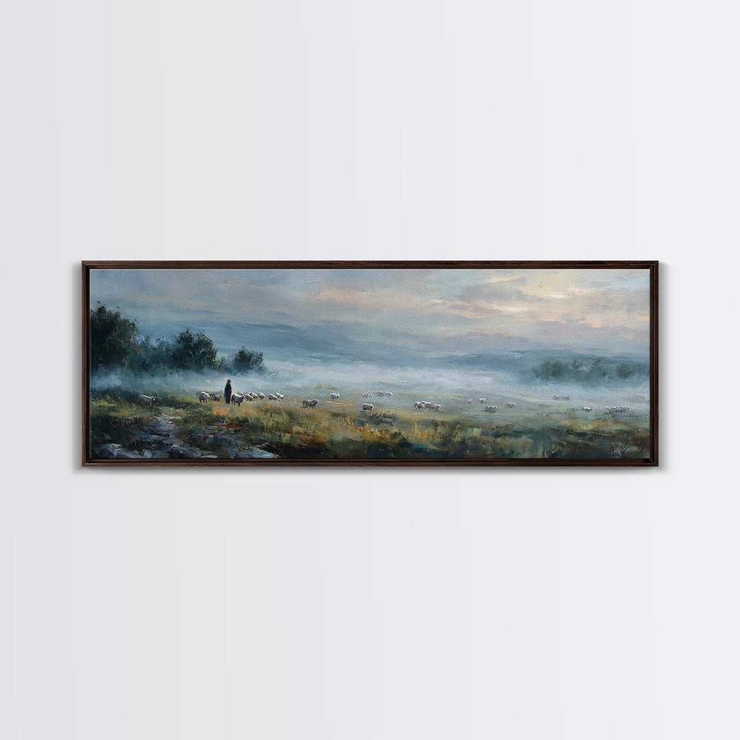 Guiding Shepherd | Framed Canvas Print | Christian Art Canvas | Panoramic Print | Large Jesus Painting | Christian Art | Christmas Art