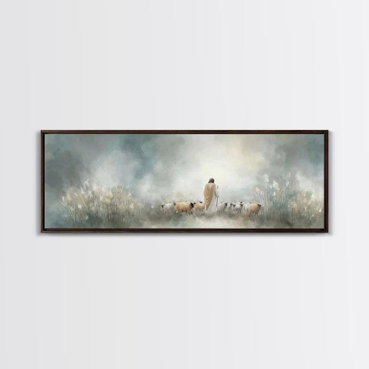 Heavenly Stillness, Framed Canvas Print, Christian Wall Art, Panoramic Frame, Jesus Art Print, Christian Christmas Art, Christian Decor