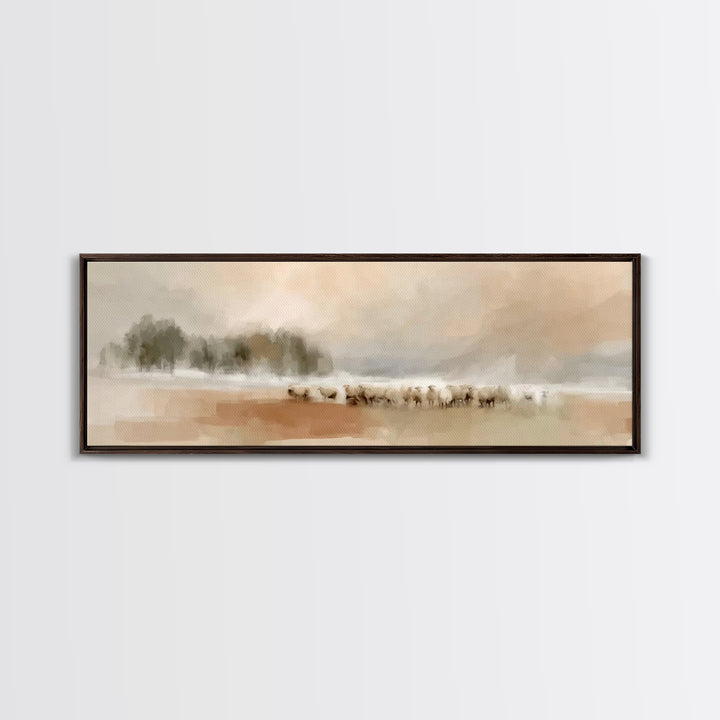 Misty Meadow Peace – Framed Canvas Print – Christian Art – Panoramic Wall Art – Jesus Painting – Christian Art Canvas – Christmas Art