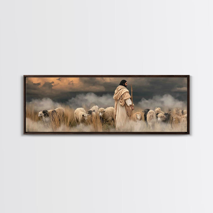 Shepherd’s Blessing – Framed Canvas Print – Christian Art Canvas – Panoramic Art – Jesus Painting – Christian Christmas Art – Christian Dec
