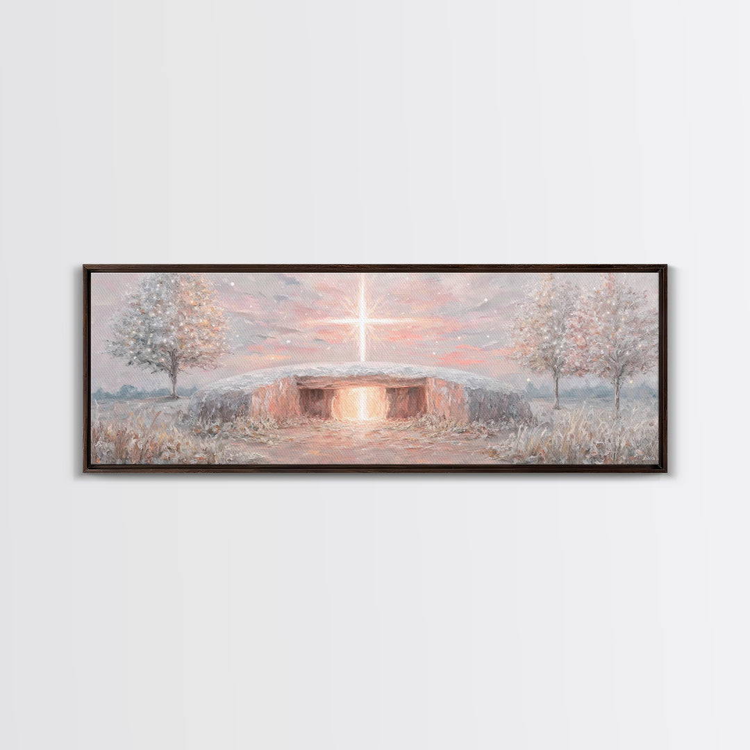 Radiant Dawn Cross, Framed Canvas Print, Christian Wall Art, Panoramic Painting, Christmas Art, Christian Art Canvas, Christian Decor