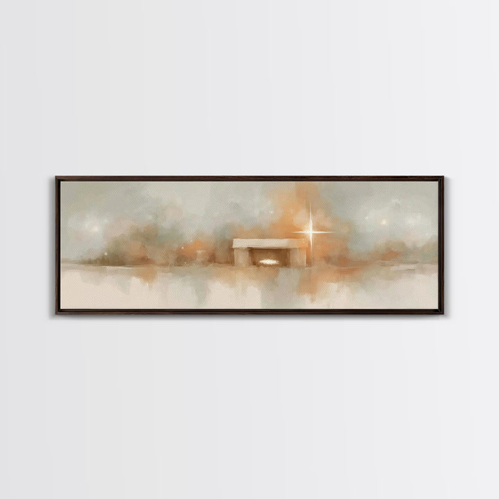 Humble Nativity | Framed Canvas Print | Christian Wall Art | Panoramic Print | Christmas Art | Jesus Christmas Art | Christian Art Print