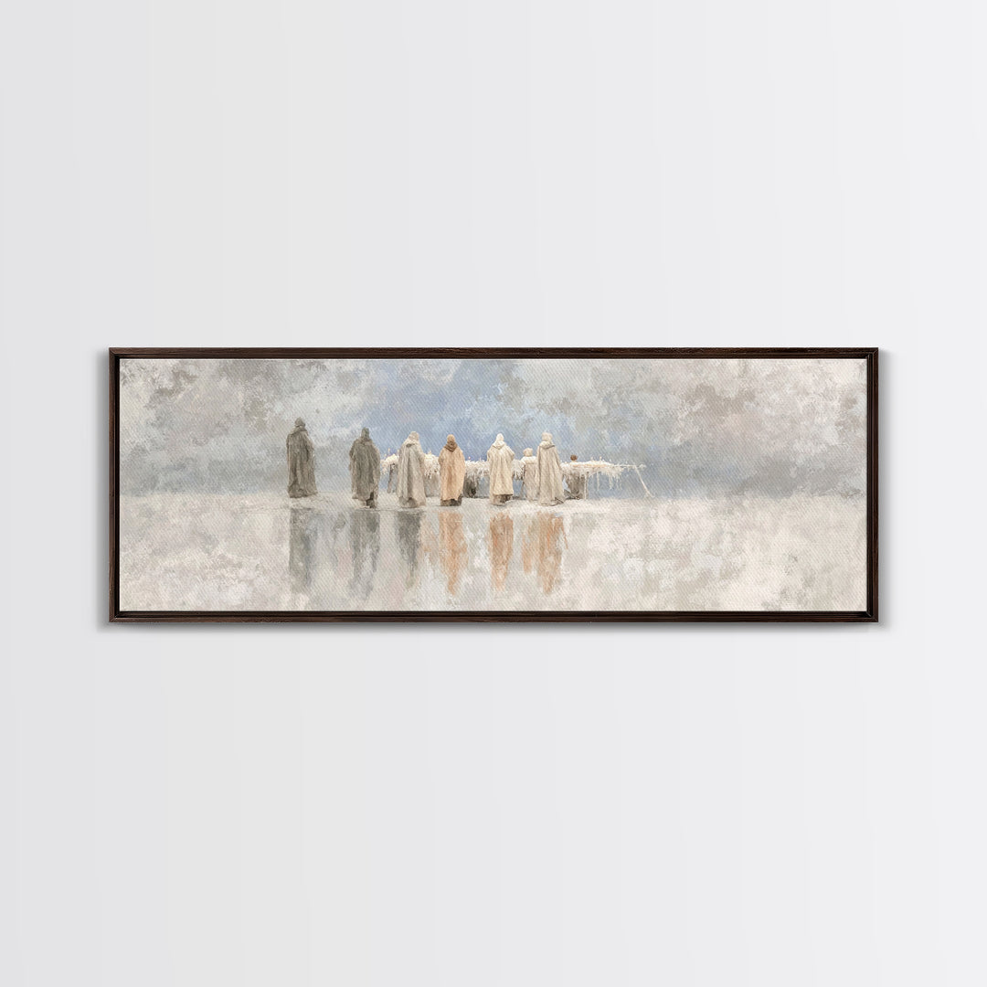Welcoming Light | Framed Canvas Print | Christian Art Canvas | Panoramic Art | Framed Christmas Art | Christian Wall Art | Christmas Art