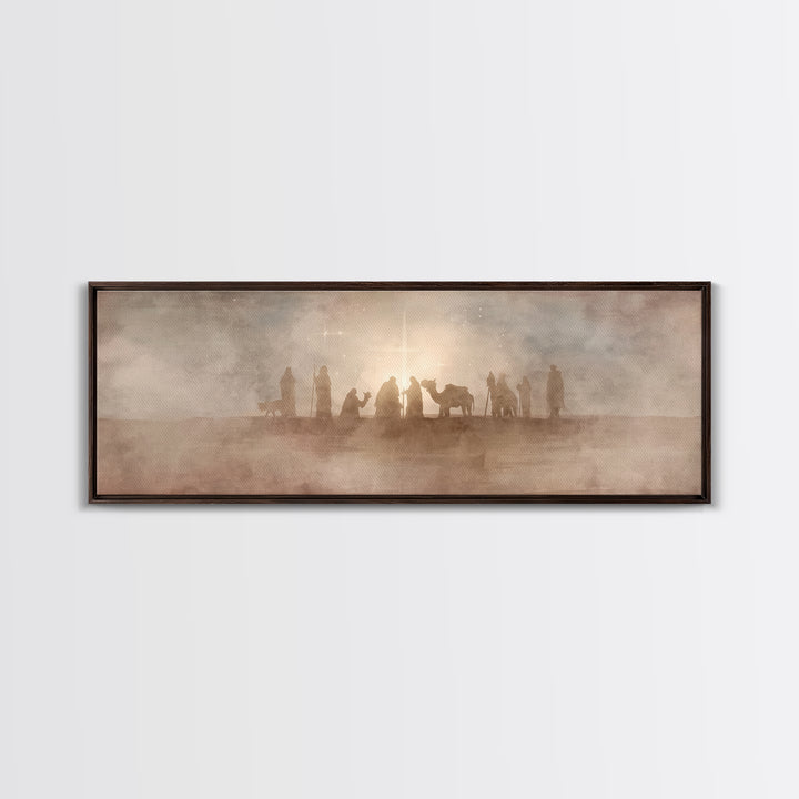 Desert Star Pilgrims, Framed Canvas Print, Christian Christmas Art, Christian Wall Art, Jesus Painting, Panoramic Wall Art, Christian Art C