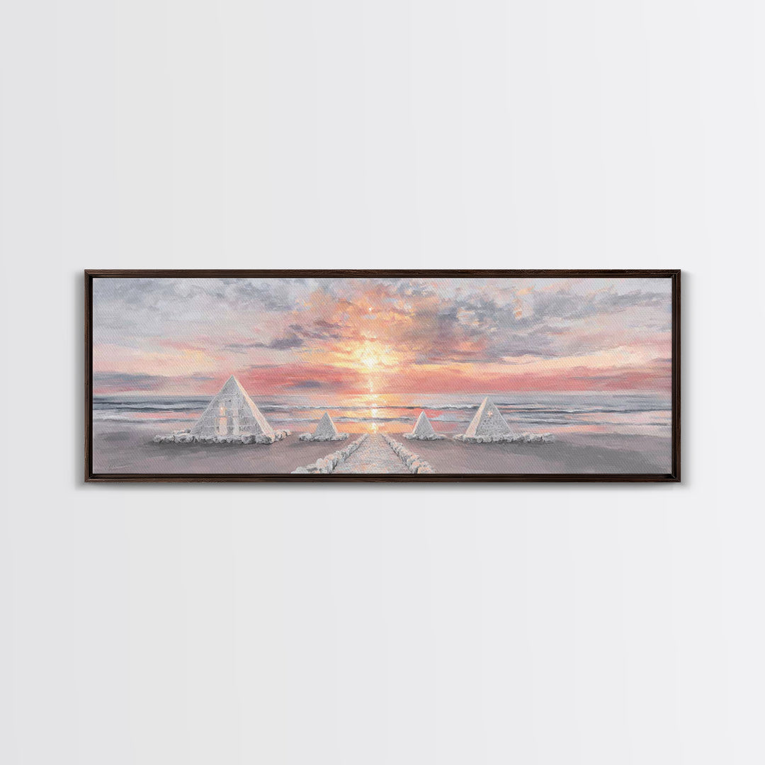 Shoreline Pyramids Light | Framed Canvas Print | Christian Wall Art | Christmas Art Prints | Christian Art Canvas | Panoramic Painting | Ch