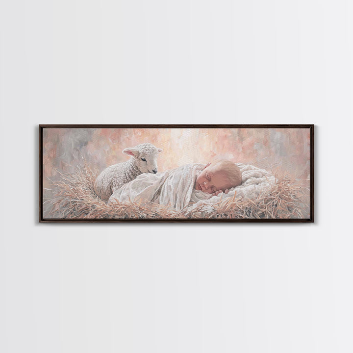 Lamb Of Dawn – Framed Canvas Print – Christmas Art Prints – Panoramic Wall Art – Christian Art Canvas – Christian Christmas Decor – Jesus P