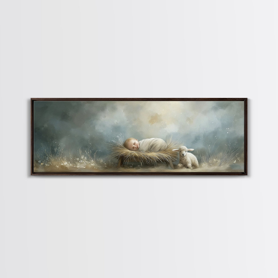 Holy Meadow Silence – Framed Canvas Print – Christian Wall Art – Christian Christmas Art – Panoramic Print – Jesus Painting – Christian Art