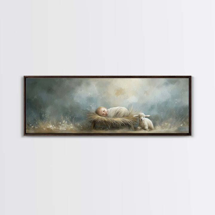 Holy Meadow Silence – Framed Canvas Print – Christian Wall Art – Christian Christmas Art – Panoramic Print – Jesus Painting – Christian Art