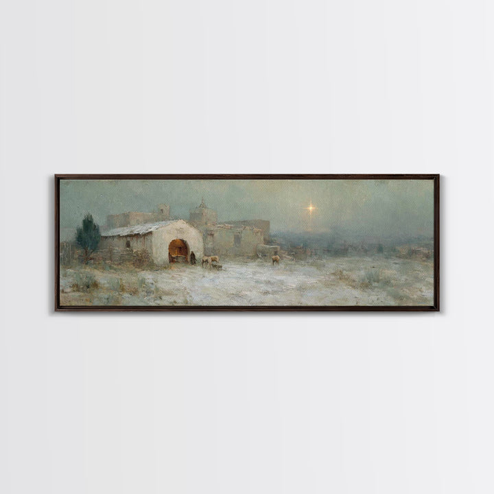 Shepherds At Twilight | Framed Canvas Print | Christian Art Canvas | Panoramic Wall Art | Christmas Wall Art | Christian Art | Jesus Painti