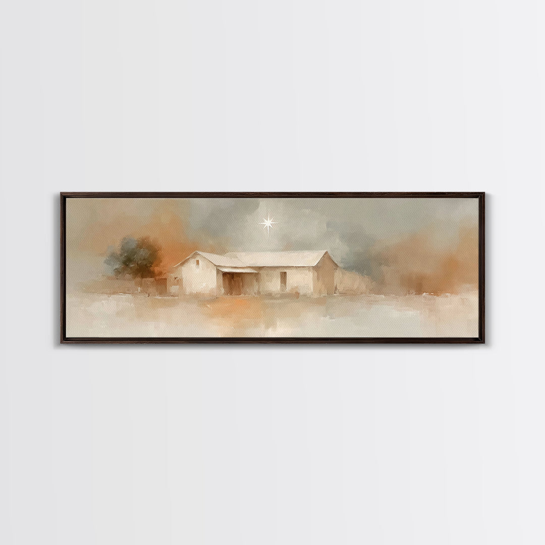 Holy Night Path, Framed Canvas Print, Christian Wall Art, Panoramic Painting, Christian Art Canvas, Christmas Art, Jesus Painting