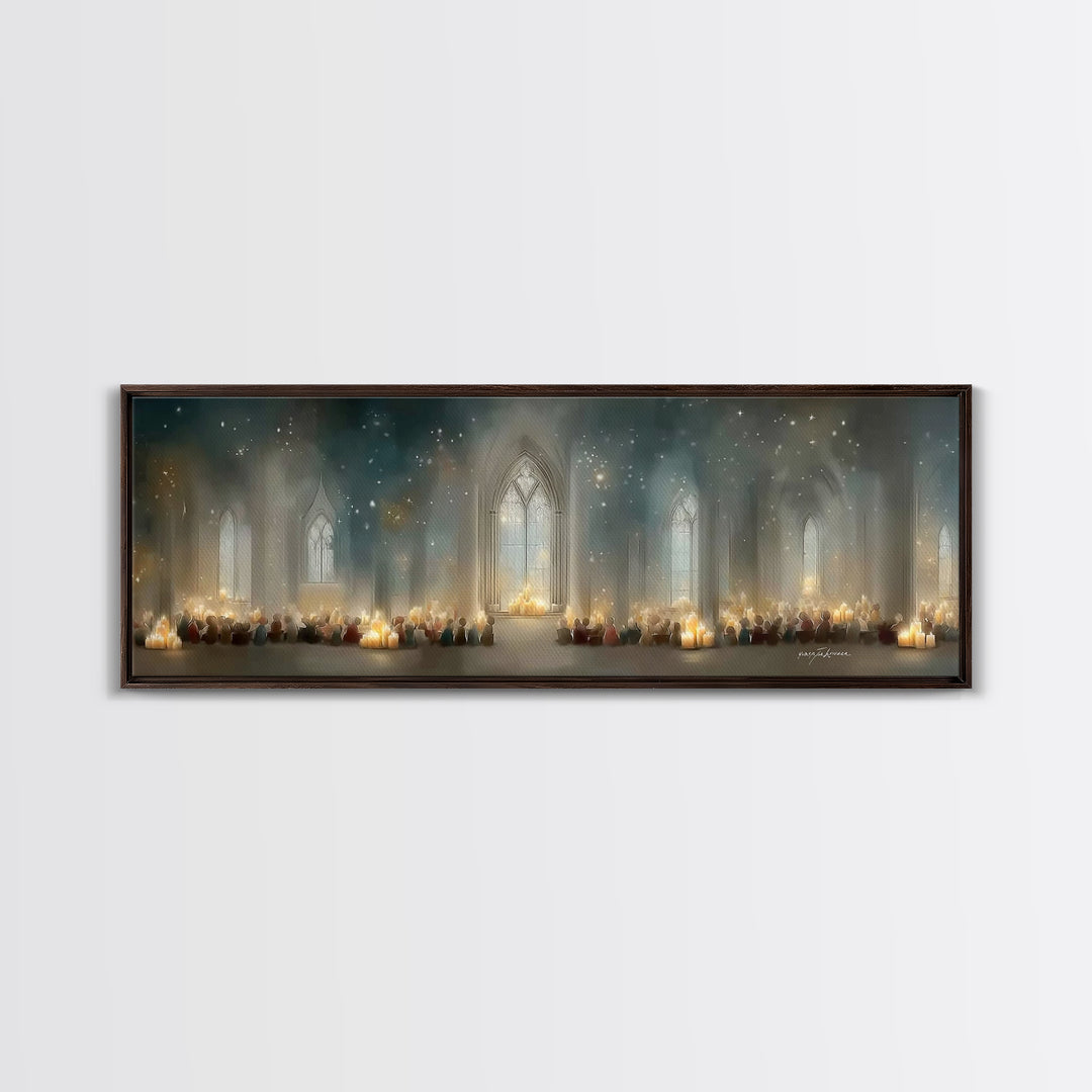 Candlelit Devotion | Framed Canvas Print | Christian Art | Christian Christmas Art | Panoramic Print | Christian Art Canvas | Christmas Wal