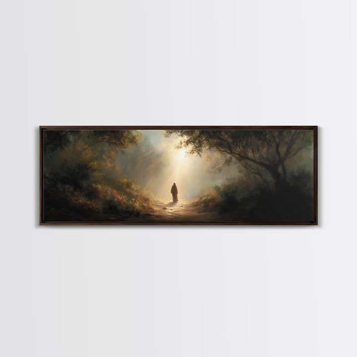 Valley Of Holy Dawn – Framed Canvas Print – Panoramic Print – Christian Art – Jesus Painting – Christian Wall Art – Modern Christian Painti