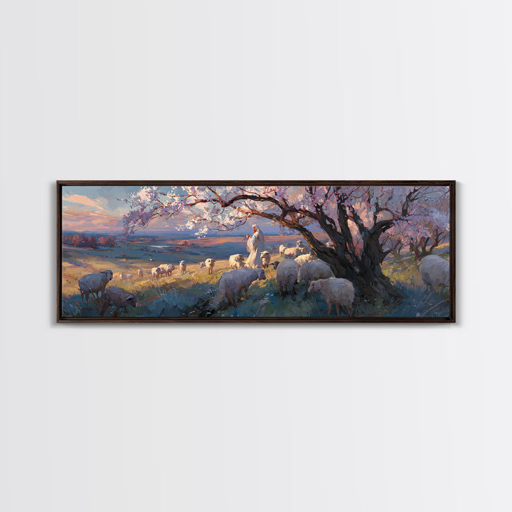 The Shepherd’s Quiet – Framed Canvas Print – Jesus Painting – Christian Wall Art – Panoramic Art – Christian Christmas Art – Christian Art