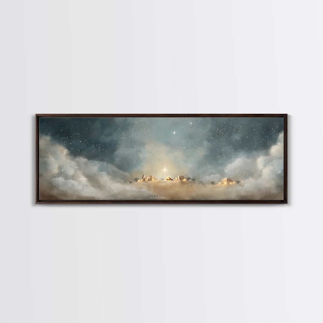 Silent Church Light – Framed Canvas Print – Panoramic Wall Art – Christian Art – Christian Christmas Art – Christian Art Canvas – Christmas